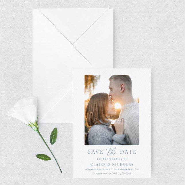 Reserve A Data Foto de Casamento Elegante Moderno e Azul Dusty (Criador carregado)