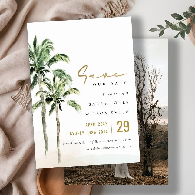 Reserve A Data Foto de casamento em aquarela de palmeiras na prai (Criador carregado)