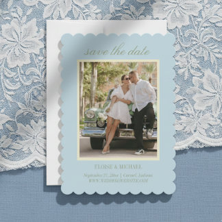 Reserve A Data Foto de Casamento em Azul Cítrico com Letra Modern