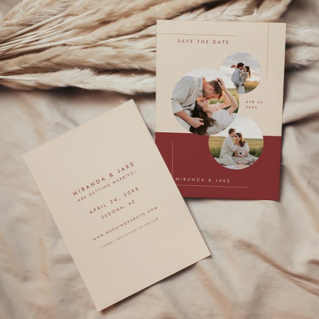 Reserve A Data Foto de casamento em linha moderna Beige & Burgund (Criador carregado)