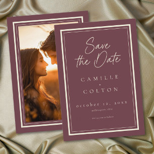 Reserve A Data Foto de casamento em moldura minimalista com vinho