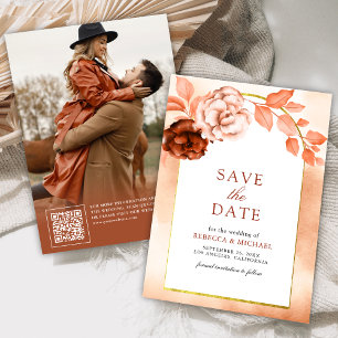 Reserve A Data Foto de casamento em terracota floral com aquarela