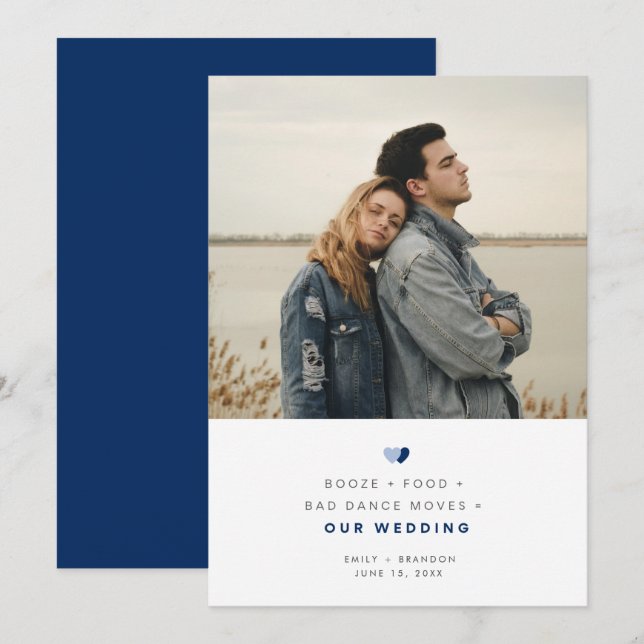 Reserve A Data Foto de casamento engraçada com bebida, comida e d (Frente/Verso)