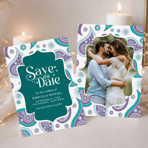 Reserve A Data Foto de casamento estilo indiano com paisley roxo 