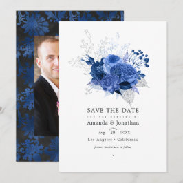 Reserve A Data Foto de casamento floral azul royal e prata