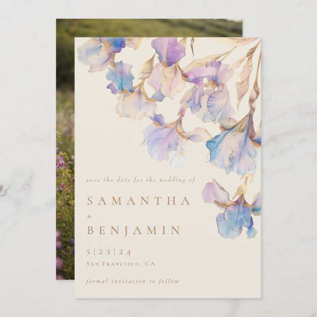 Reserve A Data Foto De Casamento Floral Da Elegante Iris (Frente/Verso)