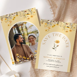 Reserve A Data Foto de Casamento Floral de Boho Selvagem Amarelo