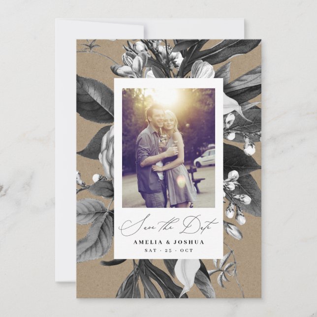 Reserve A Data Foto de Casamento Floral de Chic Rustic Industrial (Frente)