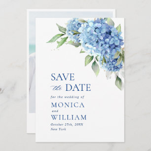 Reserve A Data Foto de Casamento Floral de Hydrangea Blue Elegant