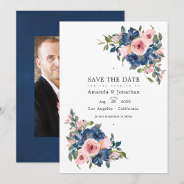 Reserve A Data Foto de casamento floral em aquarela azul marinho 