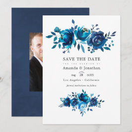 Reserve A Data Foto de casamento floral em aquarela azul marinho 