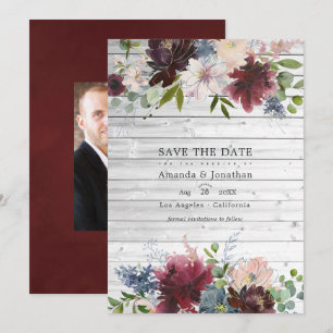 Reserve A Data Foto de casamento floral em burgundy, azul marinho