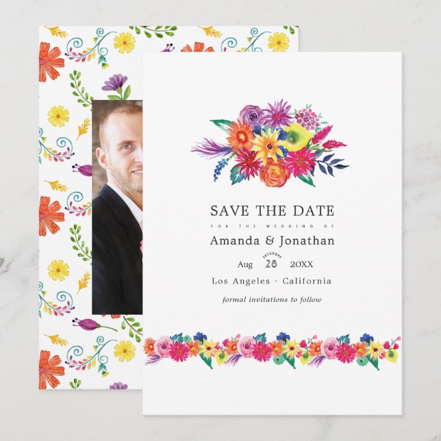 Reserve A Data Foto de Casamento Floral Fiesta (Frente/Verso)
