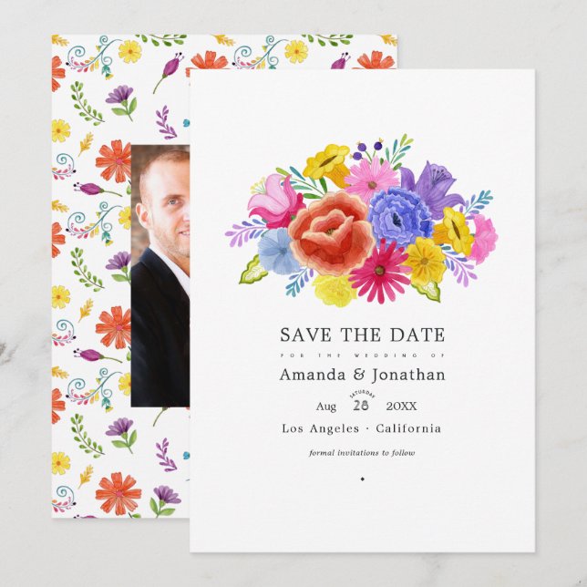 Reserve A Data Foto de casamento Floral Fiesta em aquarela (Frente/Verso)