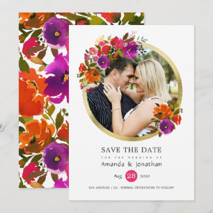 Reserve A Data Foto de Casamento Floral Púrpura e Laranja