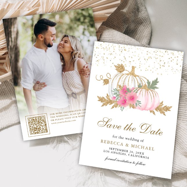 Reserve A Data Foto de casamento floral rosa com abóbora dourada  (Criador carregado)