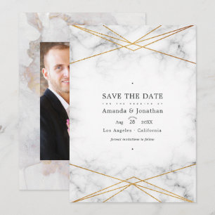 Reserve A Data Foto de casamento geométrica com mármore dourado
