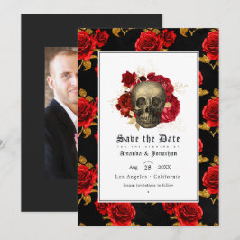 Reserve A Data Foto de casamento gótico com crânio floral