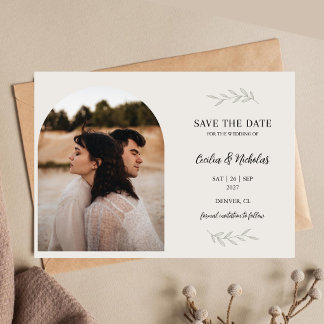 Reserve A Data Foto de casamento horizontal floral verde elegante