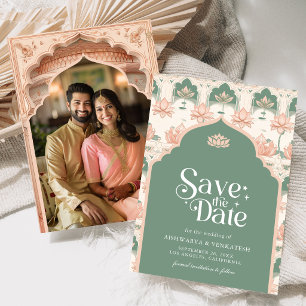 Reserve A Data Foto de casamento indiano Lotus Verde Rosa Menta