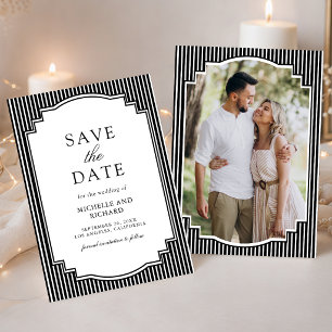 Reserve A Data Foto de casamento listrada em preto e branco