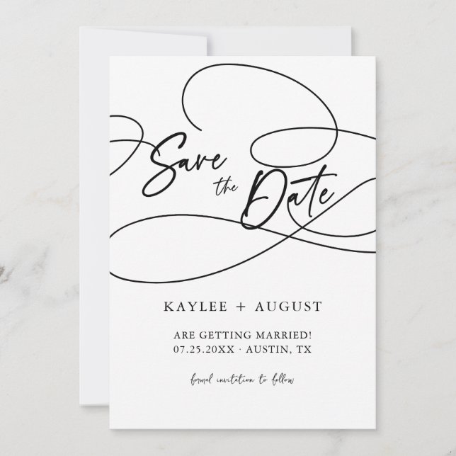 Reserve A Data Foto de casamento Minimal Fancy Script "Save The D (Frente)