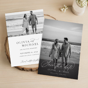 Reserve A Data Foto de Casamento Minimalista com Letra Moderna