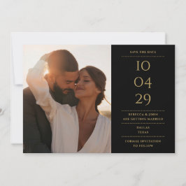 Reserve A Data Foto De Casamento Mínimo Dourado E Preto Moderno