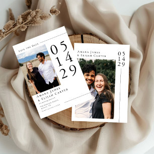 Reserve A Data Foto de Casamento Mínimo Moderno Preto e Branco