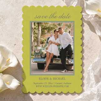 Reserve A Data Foto de casamento moderna em Script Chartreuse