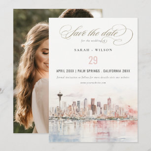Reserve A Data Foto de casamento paisagem aquarela de Seattle Was