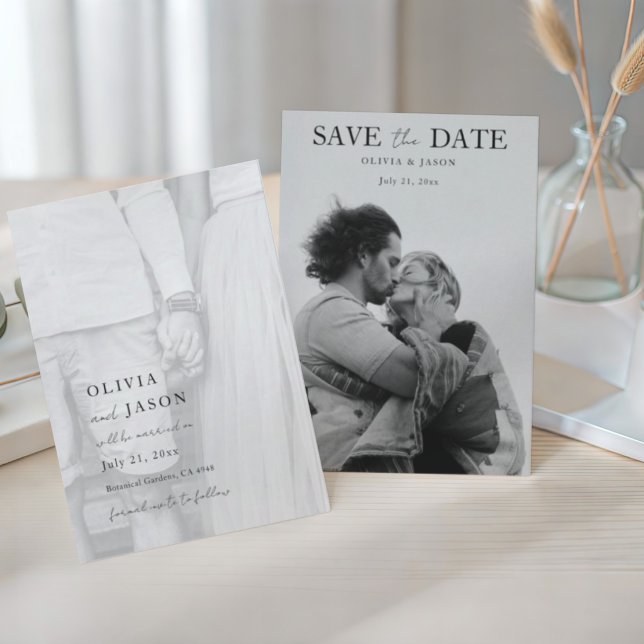 Reserve A Data Foto de casamento preto e branco minimalista para  (Criador carregado)