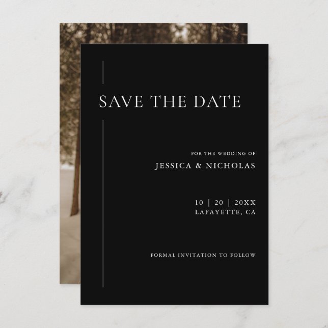 Reserve A Data Foto de Casamento Preto e Branco Moderno Elegante (Frente/Verso)