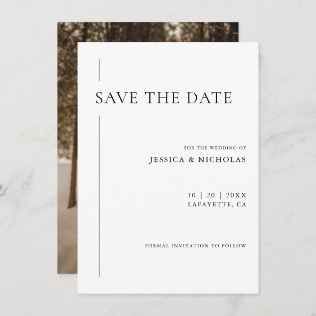 Reserve A Data Foto de Casamento Preto e Branco Moderno Elegante (Frente/Verso)