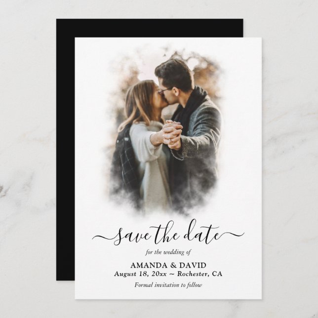 Reserve A Data Foto de casamento preto e branco moderno Salvar a  (Frente/Verso)