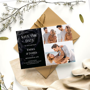 Reserve A Data Foto de casamento preto e branco Rosa Meia-Noite E