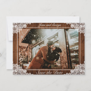 Reserve A Data Foto de Casamento Rústico de Madeira e Lace Branco