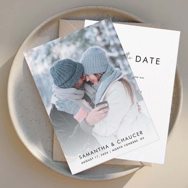 Reserve A Data Foto de Casamento Simples Moderna (Elegant Script Photo Save the Date Wedding Announcement)