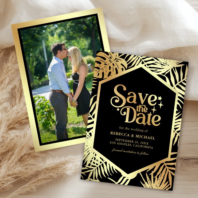 Reserve A Data Foto de casamento tropical com palmeira em ouro pr (Criador carregado)