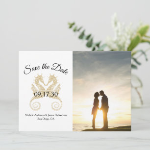 Reserve A Data Foto de Casamento Tropical Elegante Dourado Seacav