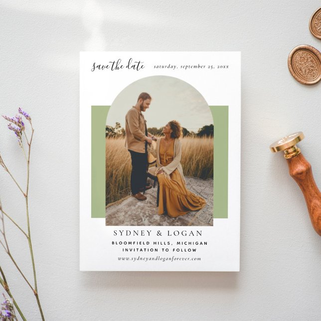 Reserve A Data Foto de Casamento Verde em Arco Moderno (Criador carregado)