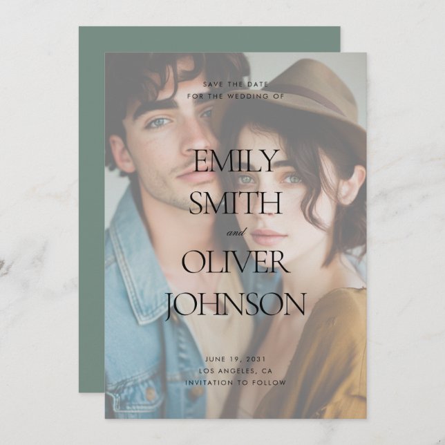 Reserve A Data Foto de Cheio do Elegante Modern Clean Sage (Frente/Verso)