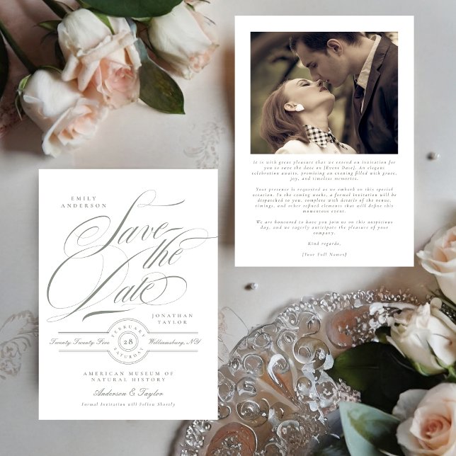 Reserve A Data Foto de Cinza Verde com Caligrafia Negra (Criador carregado)