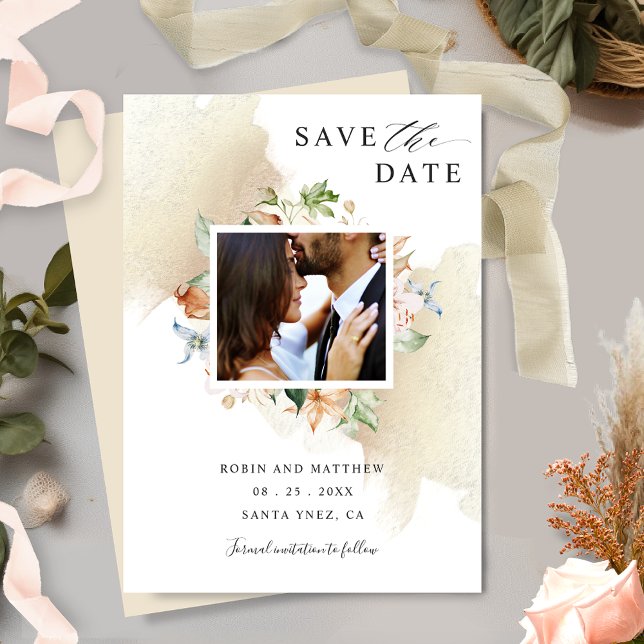 Reserve A Data Foto de Earthy Blooms e Beige Floral Wedding (Criador carregado)