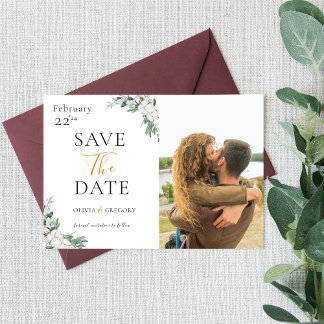 Reserve A Data Foto de Flores Brancas Minimalista Boho Greenery