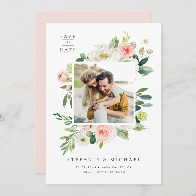 Reserve A Data Foto de Flores de Jardim Bonito de Aquarela (Frente/Verso)