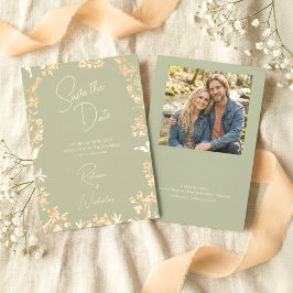 Reserve A Data Foto de Flores Silvestres em Script Marfim Elegant