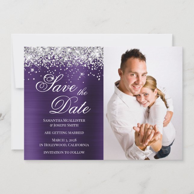 Reserve A Data Foto de Foil Violeta Escura Silver Glitter (Frente)