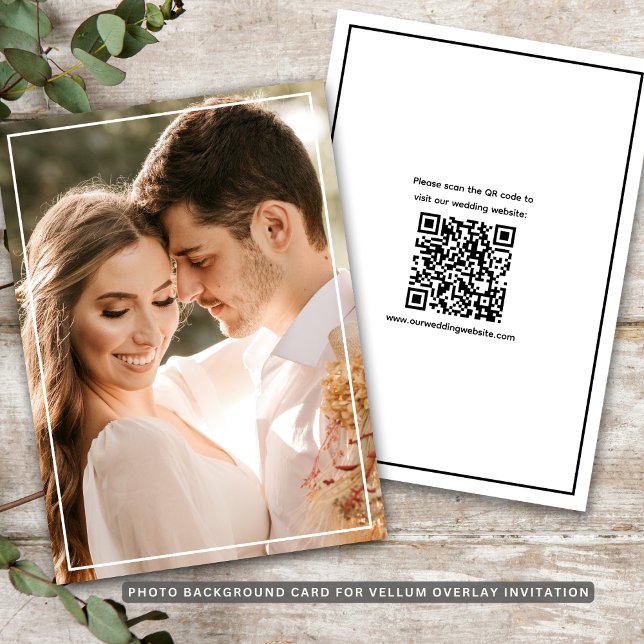 Reserve A Data Foto de fundo com sobreposição de vélin e código Q (Modern QR Code Vellum Overlay Background Photo Save The Date
)