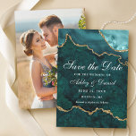Reserve A Data Foto de Geodo de Ágata Mármore Dourado em Azul Ver<br><div class="desc">Cartão de Save The Date de Geodo de Ágata Mármore Dourado e Azul Verde em Aquarela Moderna e Elegante - Verso com Foto</div>